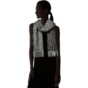 Calvin Klein Logo Knit Monogram Scarf with Tassels